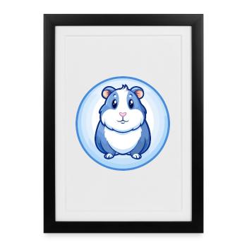Cochon d’Inde Bleu Kawaii Dessin animé Personnage Clipart - Affiche encadrée (27 × 37 cm) - noir - Devant