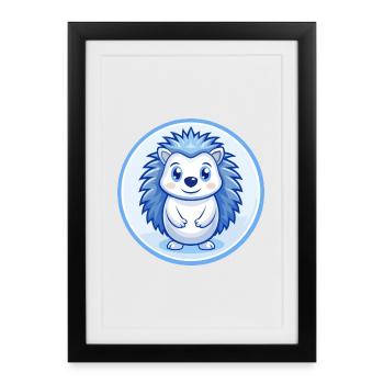 hérisson bleu kawaii dessin animé personnage clipart animal de compagnie - Affiche encadrée (27 × 37 cm) - noir - Devant