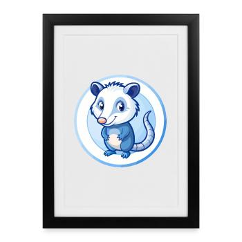 Possum Blue Kawaii Cartoon Character Clipart Pet - Framed poster (27 × 37 cm) - black - Front