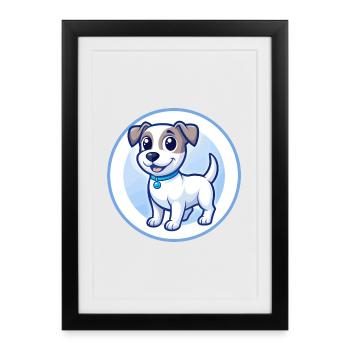 Jack Russell Terrier Chien Bleu Kawaii Dessin Animé Animal de compagnie - Affiche encadrée (27 × 37 cm) - noir - Devant