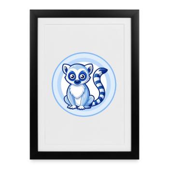 Lemur Blue Kawaii Cartoon Character Clipart Pet - Framed poster (27 × 37 cm) - black - Front