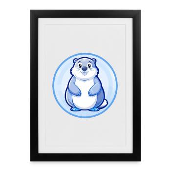 Marmot Blue Kawaii Cartoon Character Clipart Pet - Framed poster (27 × 37 cm) - black - Front