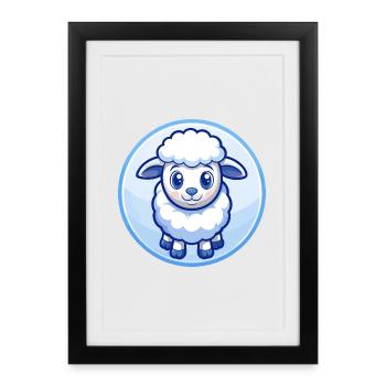 mouton bleu kawaii dessin animé personnage clipart animal de compagnie - Affiche encadrée (27 × 37 cm) - noir - Devant