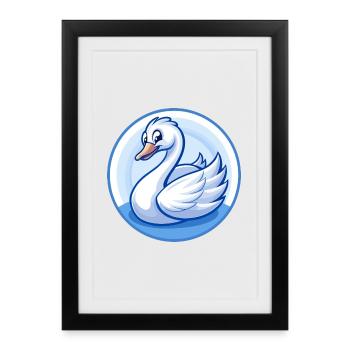 cygne bleu kawaii dessin animé personnage clipart animal de compagnie - Affiche encadrée (27 × 37 cm) - noir - Devant