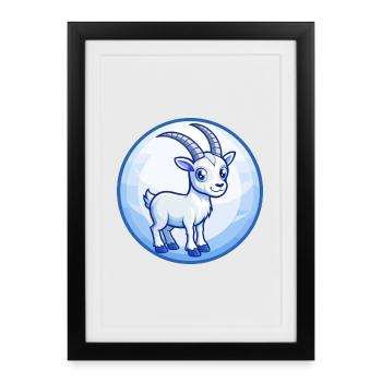 Bouquetin Bleu Kawaii Dessin Animé Personnage Clipart Animal de compagnie - Affiche encadrée (27 × 37 cm) - noir - Devant