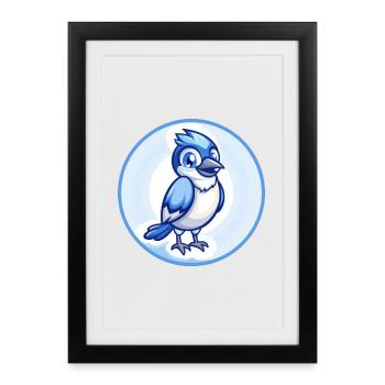 Jay Bird Blue Kawaii Cartoon Character Clipart Pet - Framed poster (27 × 37 cm) - black - Front