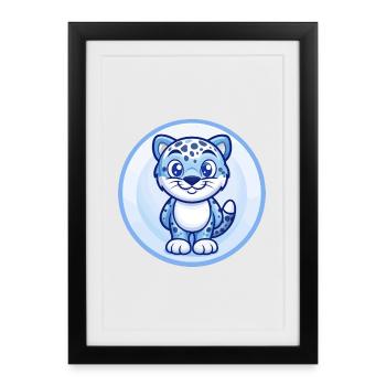 Leopard Blau Kawaii Cartoon Charakter Clipart Haustier - Gerahmtes Poster (27 × 37 cm) - Schwarz - Vorne