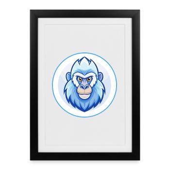 Mandrill Blue Kawaii Cartoon Character Clipart Pet - Framed poster (27 × 37 cm) - black - Front