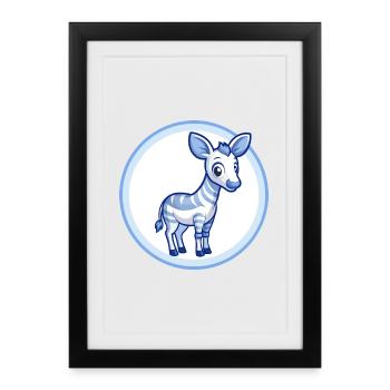 Okapi Blue Kawaii Cartoon Character Clipart Pet - Framed poster (27 × 37 cm) - black - Front