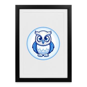 Eule Blau Niedlich Kawaii Cartoon Figur Clipart Haustier - Gerahmtes Poster (27 × 37 cm) - Schwarz - Vorne