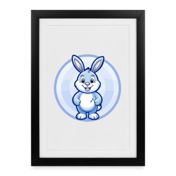 Lapin Bleu Kawaii Dessin Animé Personnage Clipart Animal de compagnie - Affiche encadrée (27 × 37 cm) - noir - Devant