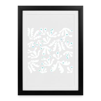 Abstrait Corail L Blanc Bleu Pois - Affiche encadrée (27 × 37 cm) - noir - Devant