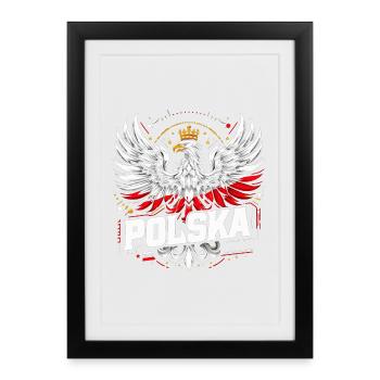 Polen Polska polnisch rot weiß Adler Krone Geschen - Gerahmtes Poster (27 × 37 cm) - Schwarz - Vorne