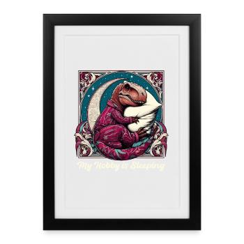 T-Rex Sleeping Hobby Gift - Framed poster (27 × 37 cm) - black - Front