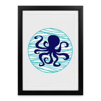 Poulpe Eau Calmar Vagues Lac Mer Maritime - Affiche encadrée (27 × 37 cm) - noir - Devant