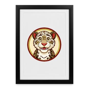 Amur Leopard Colorful Kawaii Cartoon Character Pet - Framed poster (27 × 37 cm) - black - Front