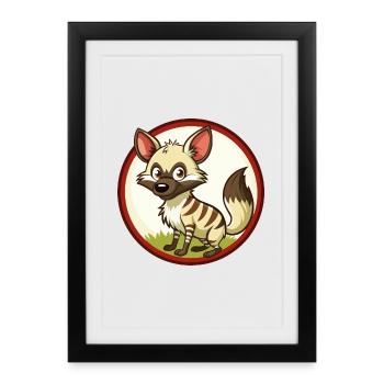 Aardwolf coloré Kawaii Dessin animé Personnage Clipart - Affiche encadrée (27 × 37 cm) - noir - Devant