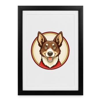 Australien Kelpie Chien Kawaii Dessin Animé Personnage Animal de compagnie - Affiche encadrée (27 × 37 cm) - noir - Devant