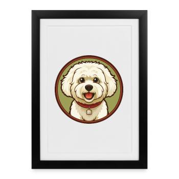 Bichon frisé chien coloré Kawaii dessin animé Clipart - Affiche encadrée (27 × 37 cm) - noir - Devant