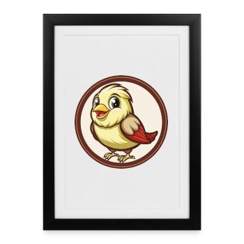 Canari oiseau coloré Kawaii dessin animé Personnage Animal de compagnie - Affiche encadrée (27 × 37 cm) - noir - Devant
