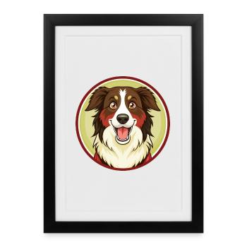 Berger australien chien Kawaii personnage de dessin animé - Affiche encadrée (27 × 37 cm) - noir - Devant