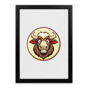 Buffalo Colorful Kawaii Cartoon Character Clipart - Framed poster (27 × 37 cm) - black - Front