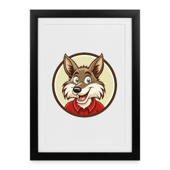 Coyote coloré Kawaii personnage de dessin animé Clipart - Affiche encadrée (27 × 37 cm) - noir - Devant
