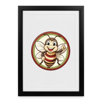 Bee Colorful Kawaii Cartoon Character Clipart Pet - Framed poster (27 × 37 cm) - black - Front