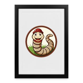 Ver de terre coloré Kawaii personnage de dessin animé Animal de compagnie - Affiche encadrée (27 × 37 cm) - noir - Devant