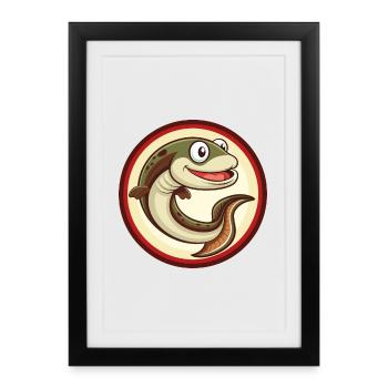 Anguille Coloré Kawaii Dessin Animé Personnage Clipart Animal de compagnie - Affiche encadrée (27 × 37 cm) - noir - Devant