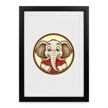 Elephant Colorful Kawaii Cartoon Character Clipart - Framed poster (27 × 37 cm) - black - Front
