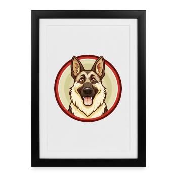 German Shepherd Dog Kawaii Cartoon Character Pet - Framed poster (27 × 37 cm) - black - Front