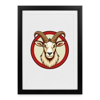 Bouquetin coloré Kawaii dessin animé personnage Clipart animal de compagnie - Affiche encadrée (27 × 37 cm) - noir - Devant