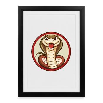 Cobra coloré Kawaii Dessin animé Personnage Clipart - Affiche encadrée (27 × 37 cm) - noir - Devant