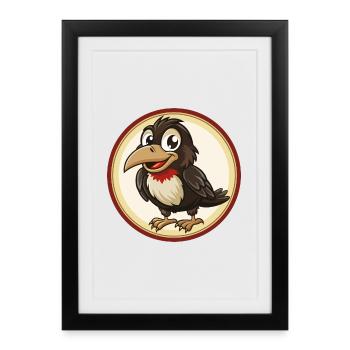 Crow coloré Kawaii dessin animé Personnage Clipart Animal de compagnie - Affiche encadrée (27 × 37 cm) - noir - Devant