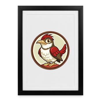 Coucou oiseau coloré Kawaii dessin animé personnage animal de compagnie - Affiche encadrée (27 × 37 cm) - noir - Devant