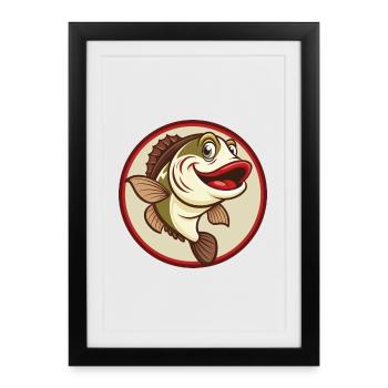 Poisson coloré Kawaii dessin animé Personnage Clipart Animal de compagnie - Affiche encadrée (27 × 37 cm) - noir - Devant