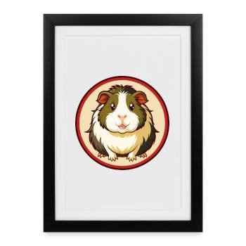 Cochon d’Inde Coloré Kawaii Dessin animé Personnage Animal de compagnie - Affiche encadrée (27 × 37 cm) - noir - Devant
