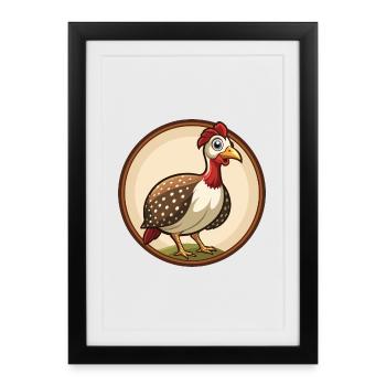 Guinea Fowl Colorful Kawaii Cartoon Character Pet - Framed poster (27 × 37 cm) - black - Front