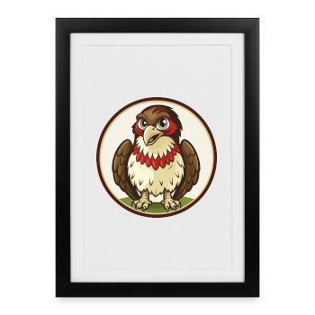 faucon coloré kawaii dessin animé personnage clipart animal de compagnie - Affiche encadrée (27 × 37 cm) - noir - Devant