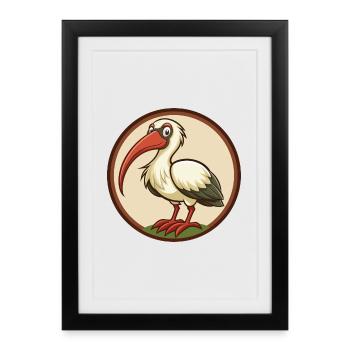 ibis coloré kawaii dessin animé personnage clipart animal de compagnie - Affiche encadrée (27 × 37 cm) - noir - Devant