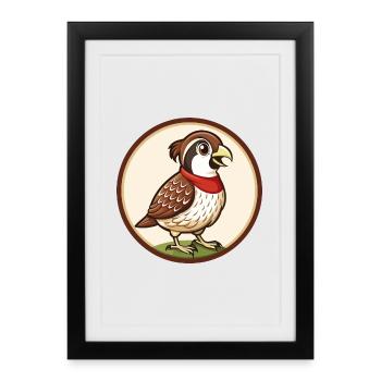 Quail Colorful Kawaii Cartoon Character Clipart - Framed poster (27 × 37 cm) - black - Front