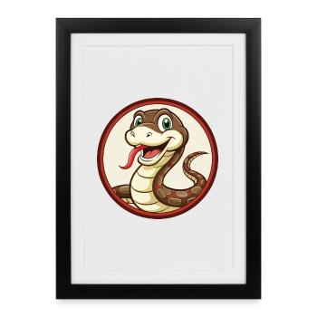 serpent coloré kawaii dessin animé personnage clipart - Affiche encadrée (27 × 37 cm) - noir - Devant