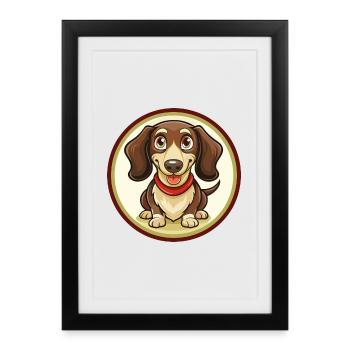 Teckel chien coloré Kawaii dessin animé Clipart animal de compagnie - Affiche encadrée (27 × 37 cm) - noir - Devant