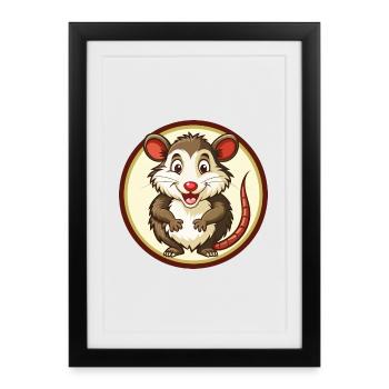 Possum Colorful Kawaii Cartoon Character Clipart - Framed poster (27 × 37 cm) - black - Front