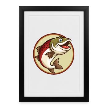 Saumon coloré Kawaii Dessin animé Personnage Clipart - Affiche encadrée (27 × 37 cm) - noir - Devant