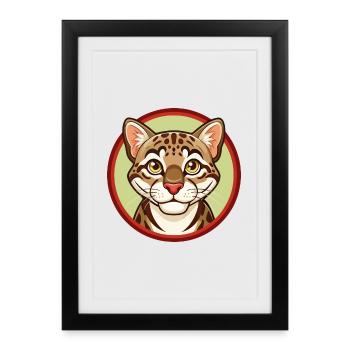 Ocelot Colorful Kawaii Cartoon Character Clipart - Framed poster (27 × 37 cm) - black - Front