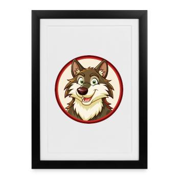 Wolf Colorful Kawaii Cartoon Character Clipart Pet - Framed poster (27 × 37 cm) - black - Front