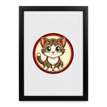 chaton coloré kawaii dessin animé personnage clipart - Affiche encadrée (27 × 37 cm) - noir - Devant