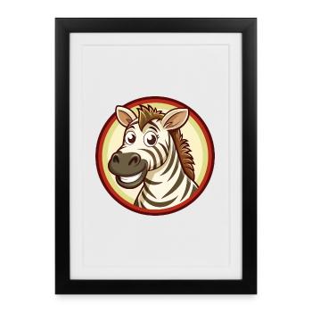 Zebra Colorful Kawaii Cartoon Character Clipart - Framed poster (27 × 37 cm) - black - Front
